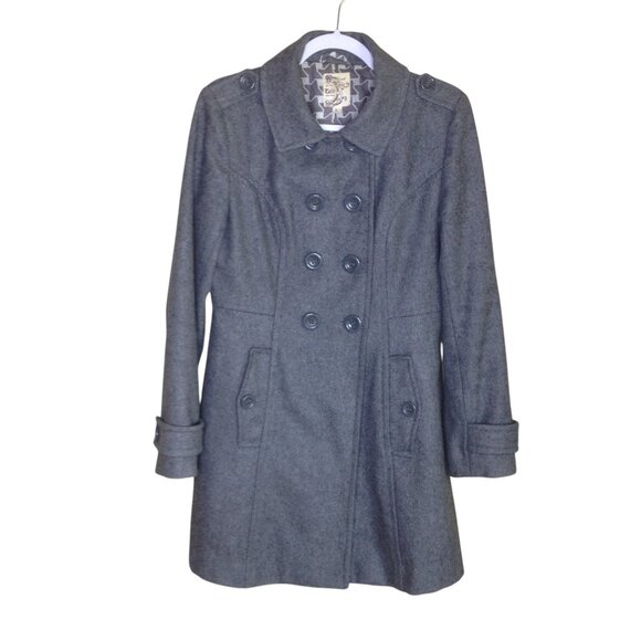 Tulle Sold by Anthropologie Wool Blend Pea Coat Gray Large - Picture 1 of 5